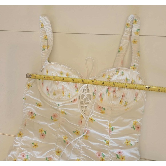 For Love Lemons Floral‎ Ruched Corset Mini Dress Coquette Lace Up XS - Picture 13 of 16